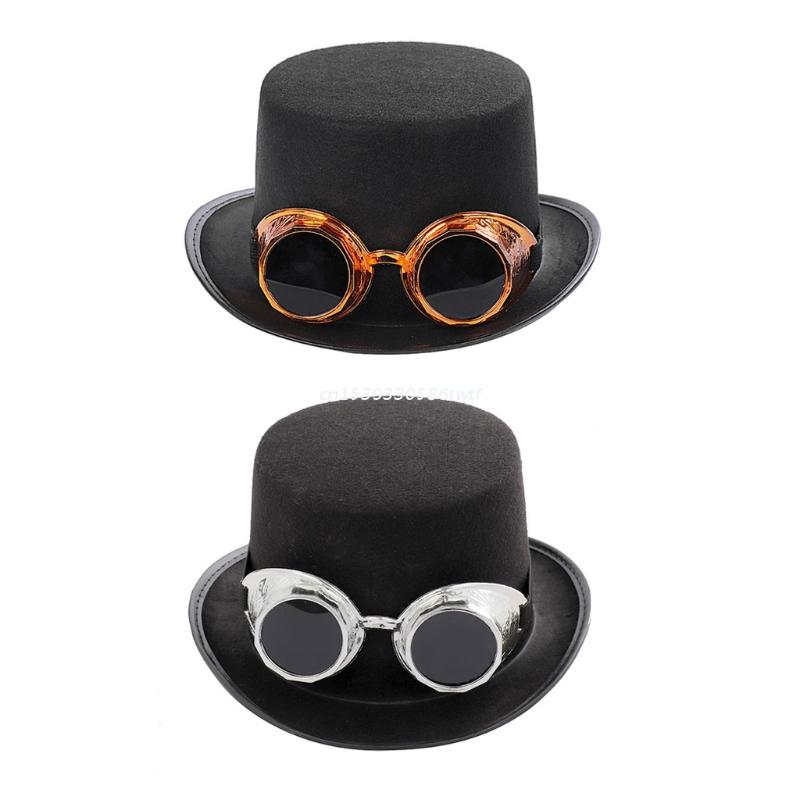 Sombrero de copa gótico victoriano Steampunk con gafas desmontables, Bowler, Jazz, Halloween, Cosplay, accesorio de disfraz de carnaval,