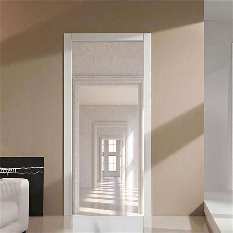 Ciudad vista simulación 3D puerta pegatina Diy impermeable PVC Mural decoración película hogar puerta decoración impresión Modular autoadhesivo cartel adesivo de porta madeira decoração para casa papel parede adesivos