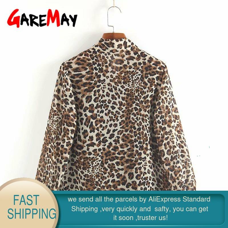 Forår kvinder leopard skjorte kvindelig langærmet sløjfe bluse kvinder leopard print bluse og toppe dame kontor skjorte kvinder streetwear