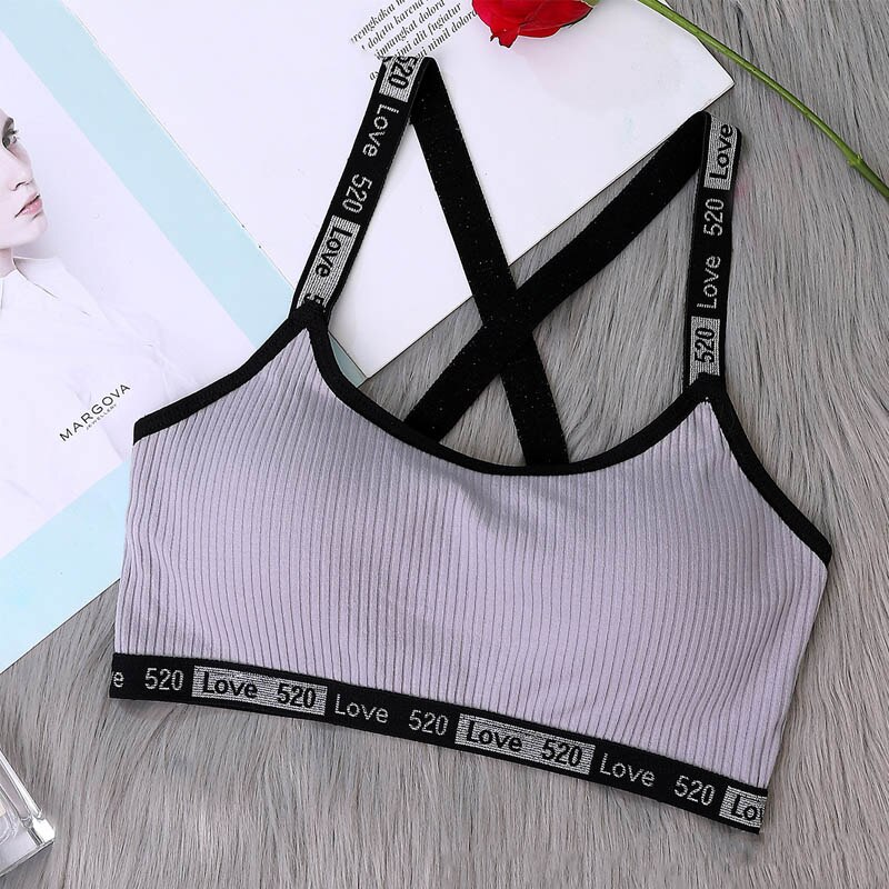 Letter Strap Bras For Women Black Brassiere Fitness Tank Top Underwear Female Detachable Chest Bralette Push Up Sports Bra bh