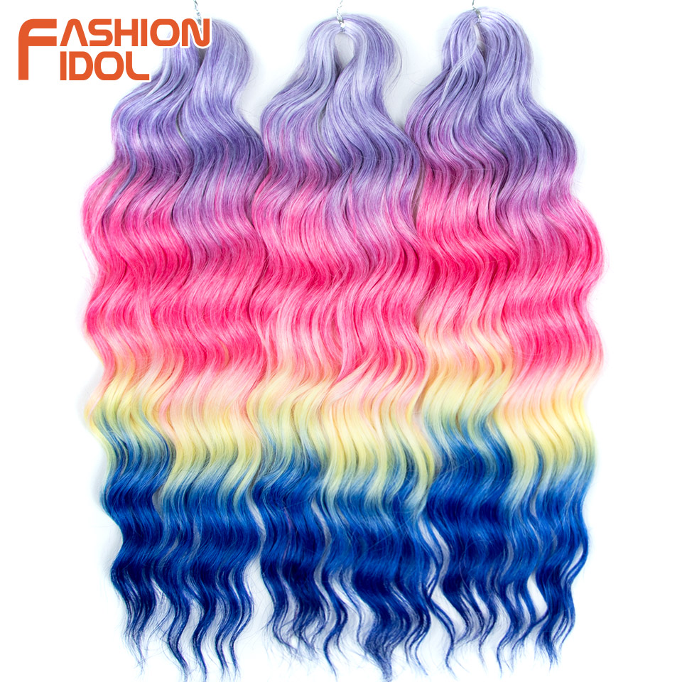 IDOL 24 Inch Synthetic Hair Water Wave Braiding Hair Extensions Ombre Rainbow color Deep Wave Curl Twist Crochet Hair