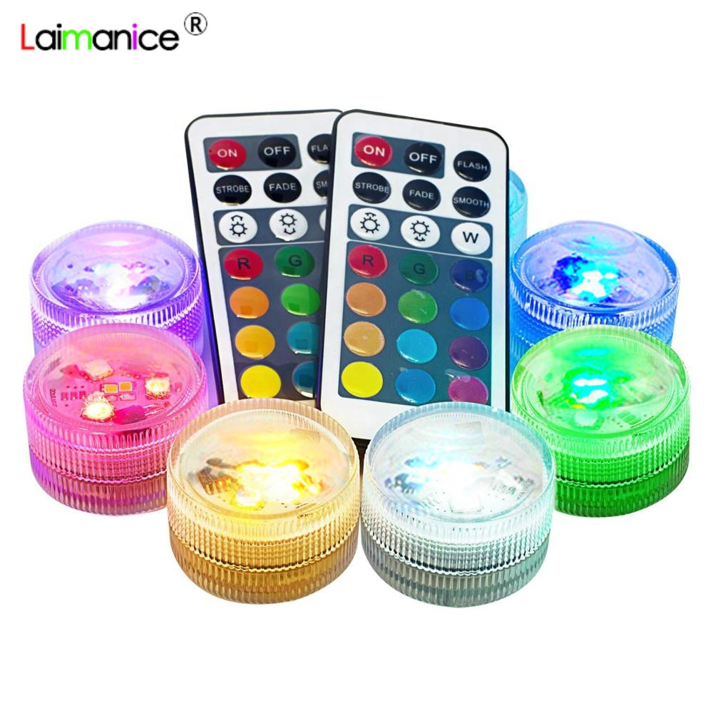 Battery Operated Led Remote Controlled RGB Submersible Lights wireless Underwater Lamp Waterproof vase bowls aquarium decoration