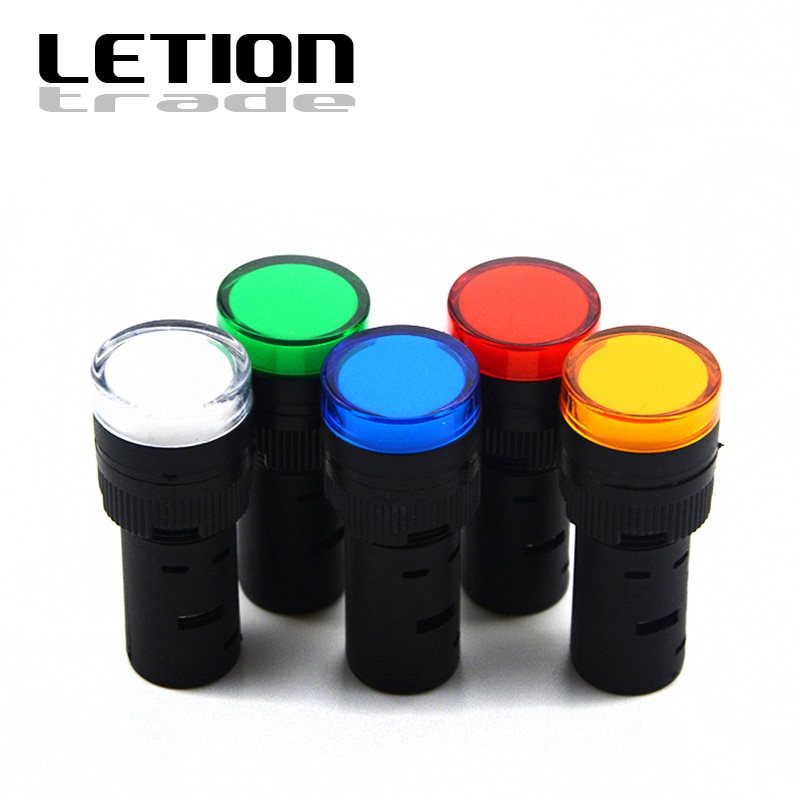 16mm 12V 24V 220V Panel Mount LED Power Indicator Pilot Signal Light Lamp Red Blue White Green Yellow