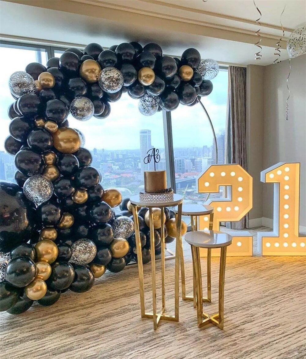Arco de Globos de Oro plateado negro, 110 Uds., guirnaldas de Globos de látex cromado, Decoración de cumpleaños de de boda, decoración de Año
