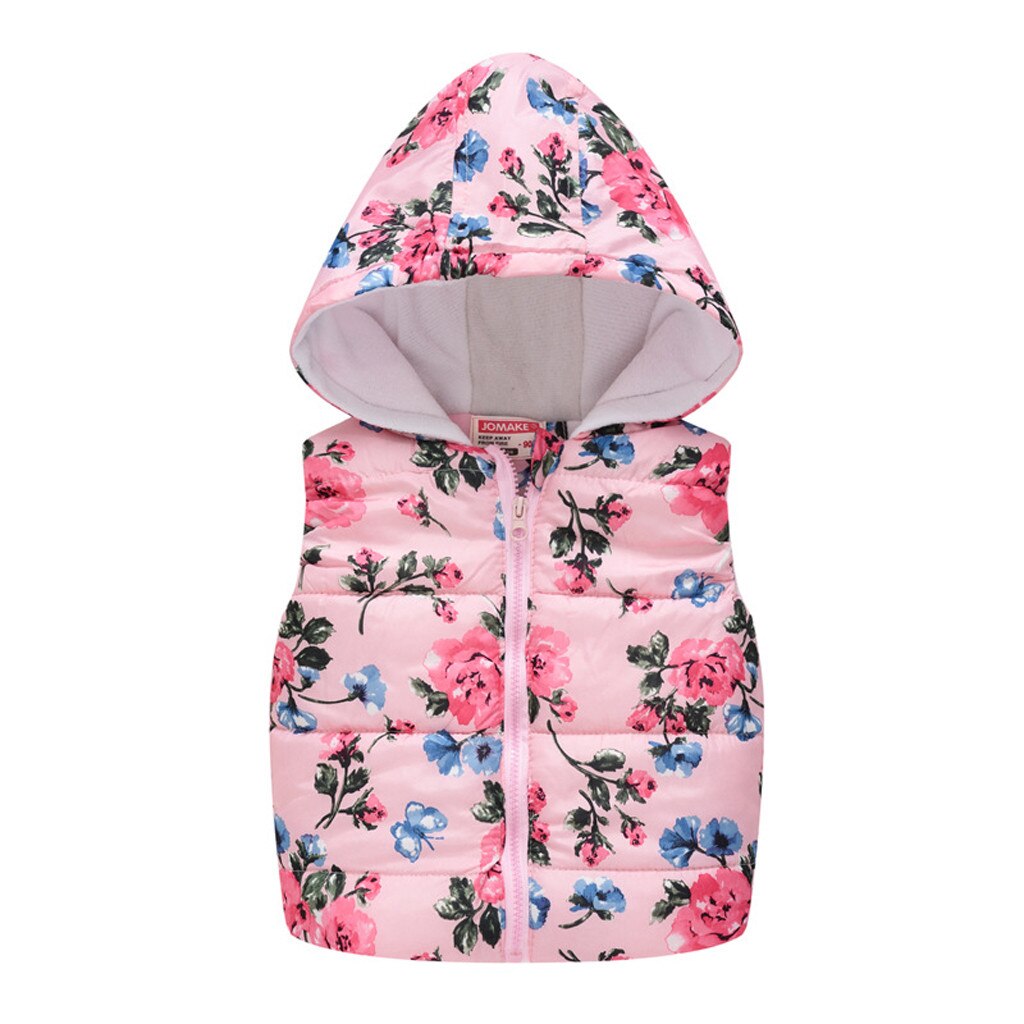 Peuter Baby Bloem Gedrukt Vest Baby Meisje Jongens Mouwloos Bloemen Bloemen Hooded Warm Vest Tops Kids Winter Warme Kleren