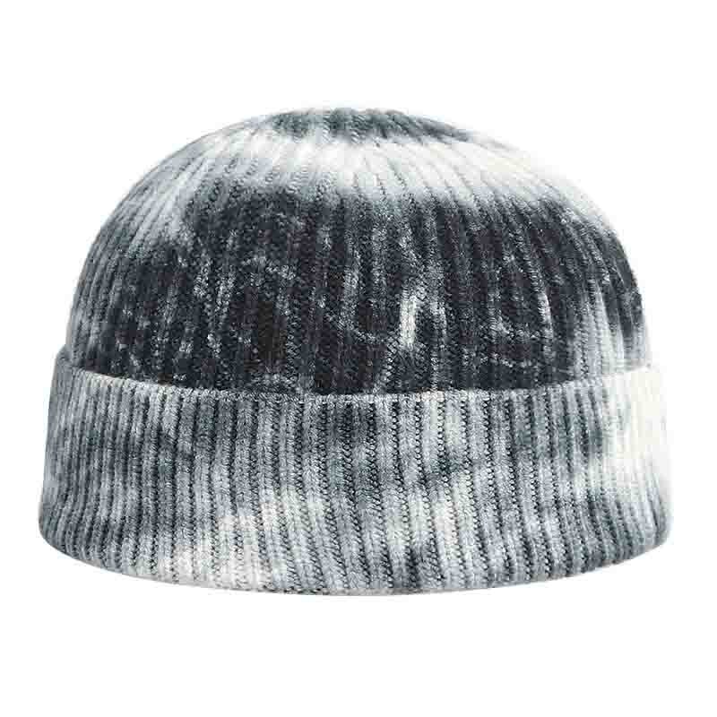 Men Hip Hop Tie Dye Knitted Hats Harajuku Streetwear Skullies Beanies Hats Autumn Winter Soft Cotton Warm Caps Japanese Style: A15702 Black