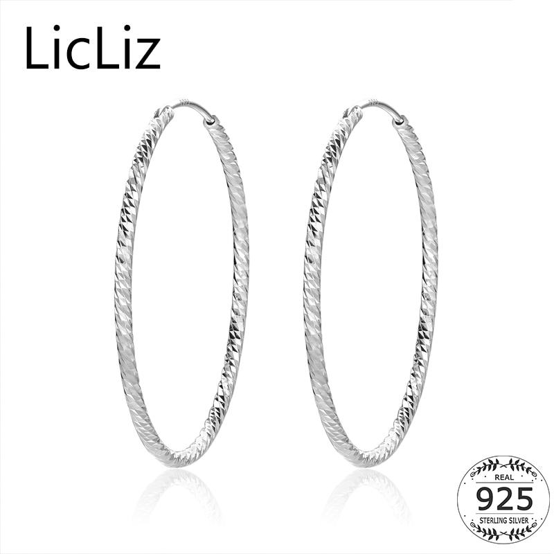 Licliz Grote 925 Sterling Zilver Hoop Earring Vrouwen Maxi Oor Piercing Loop Huggie Earring Verklaring Ronde Cirkel Oor Hoepel LE0335