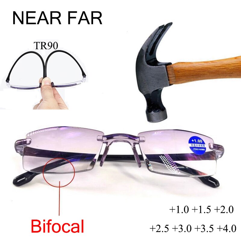 Ultralight Randloze Leesbril Mannen Vrouwen Bifocale Anti Blauw Licht Vergroting Brillen Onbreekbaar Presbyope Bril 1.5