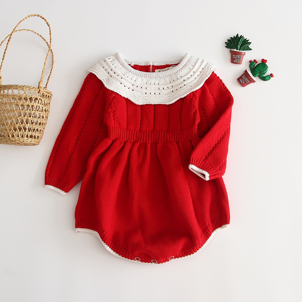 Weihnachten Neue Jahr Gestrickte Baby Romper Infant Kleidung Mädchen Overall Baumwolle Neugeborenen Baby Mädchen Romper Kleinkind Infant Mädchen Kleidung