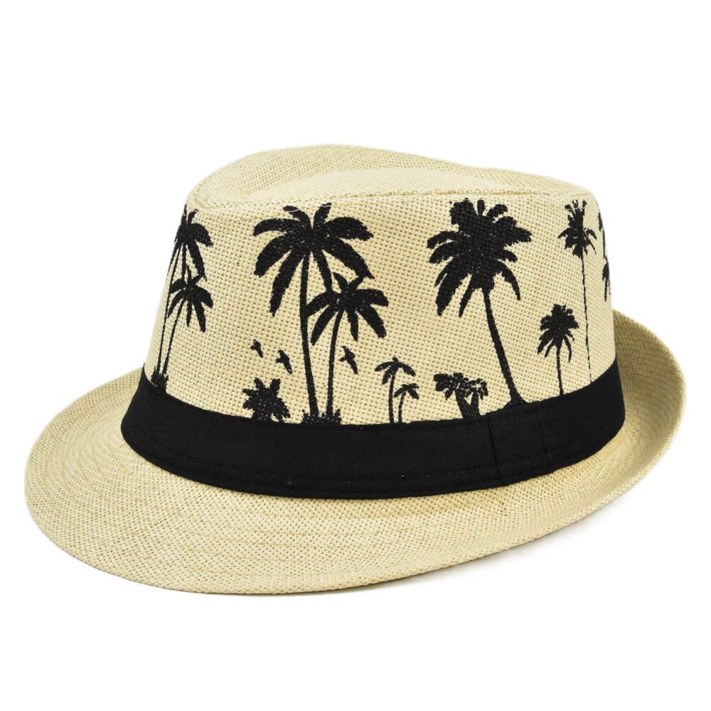 Coconut tree Beach Sun Hat Men Summer short brim Fedoras Panama Straw Jazz Hat Women Sunhat chapeau paille: 5