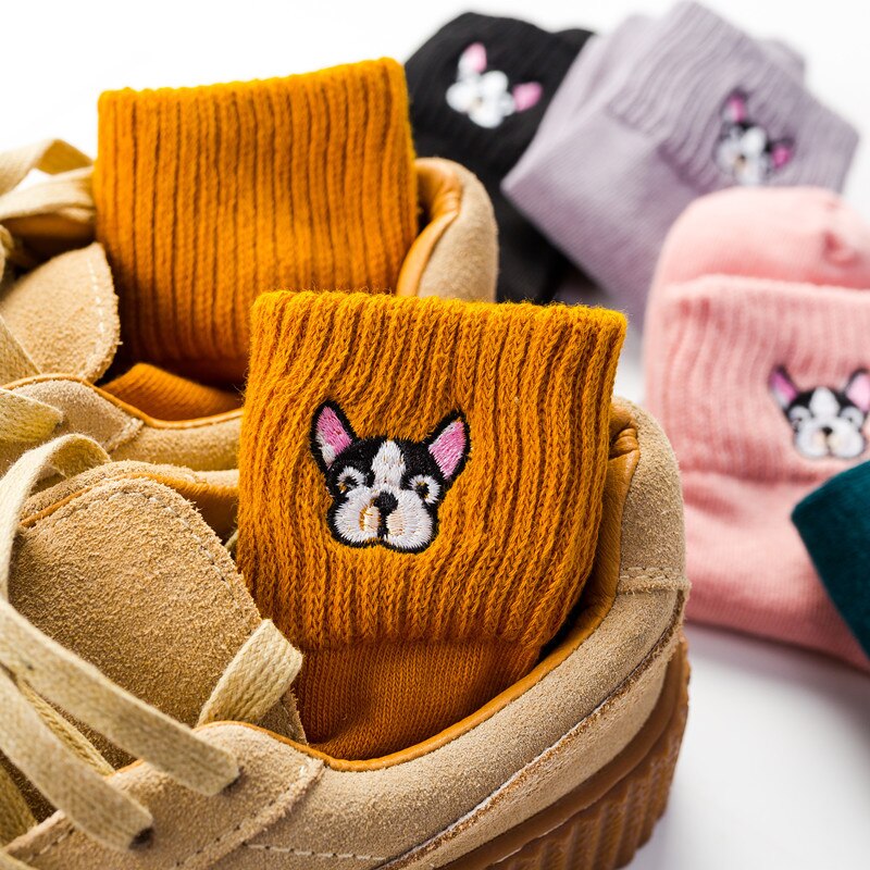 Color Thick And Warm Casual Socks Cartoon Animal Dog Socks Autumn And Winter Socks Womens Girls Woman Sox 1 Pair Kawaii Socks