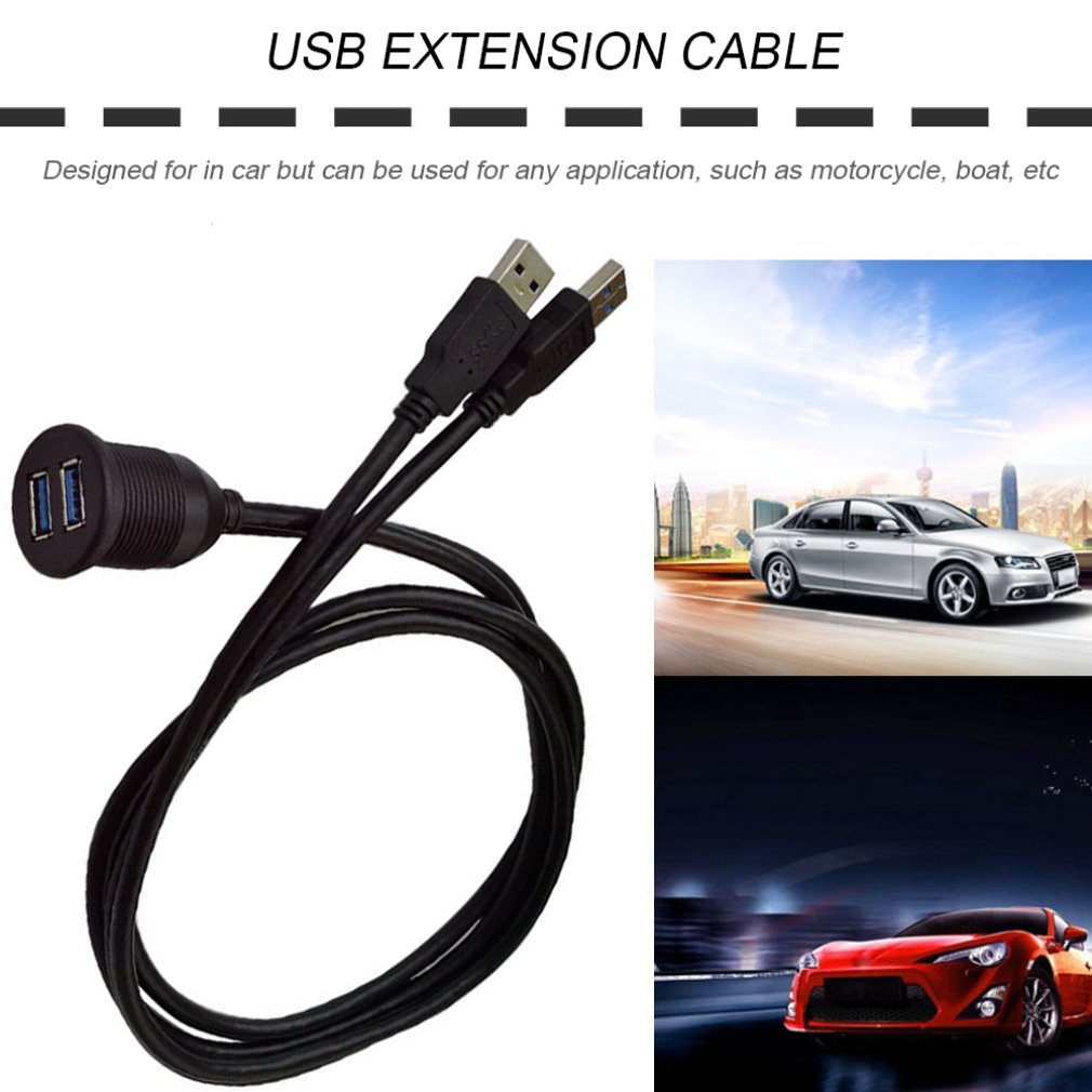 1M 2M Car Dashboard Flush Mount USB Dock Adapter Dashboard Panel 3.0 Port Male to Female Cable Extension Cable Motorcycle Boat