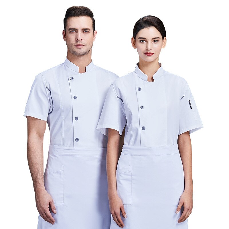 kitchen back chef short sleeve women's suit thin dining room chef's clothes summer cake shop baked gold button letters