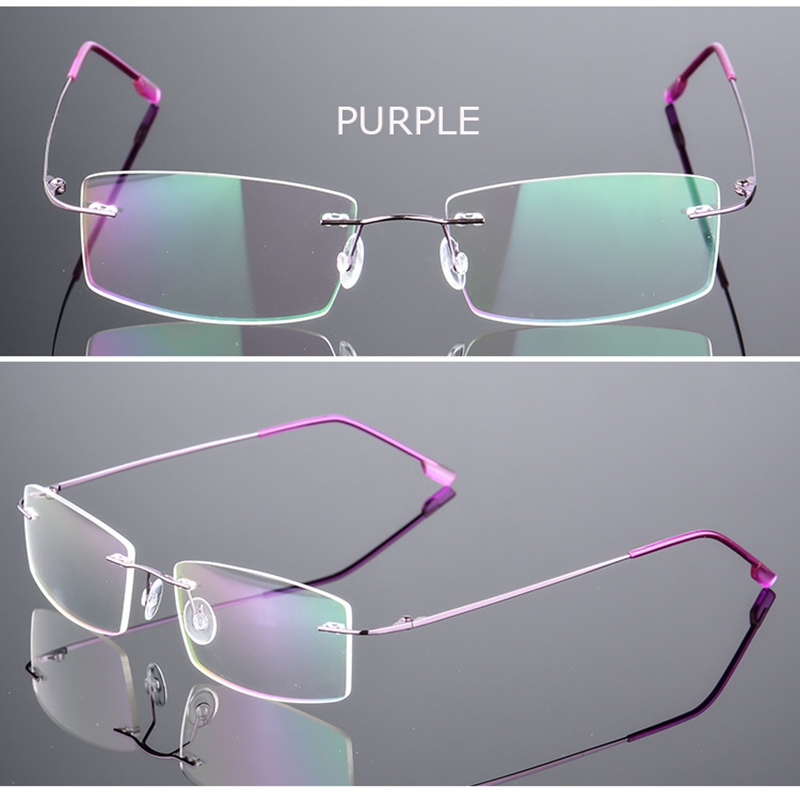 Spectacle Frame Eyeglasses Men Women Rimless Computer Optical Female Male Transparent Clear Lens Glasses Frame QF246: QF246 Purple
