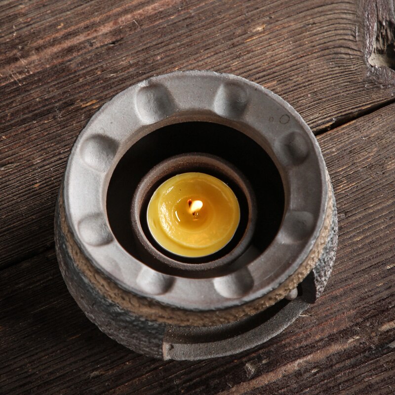 Stoneware Candle Tea Boiling Tea Warmer Handmade Retro Tea Brewing Warm Tea Stove Heating Teapot Thermal Insulation Base