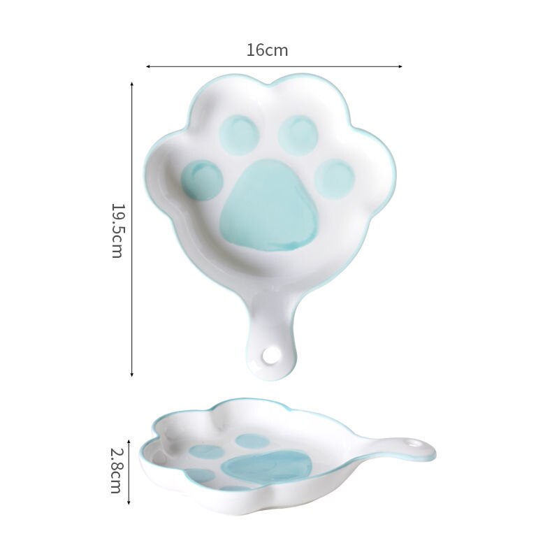 Cat's Claw Plate Handle Cute Hand-Painted Ceramic Baking Dessert Plate Creativity Salad Dish Home Kitchen Restaurant Tableware: Medium Blue