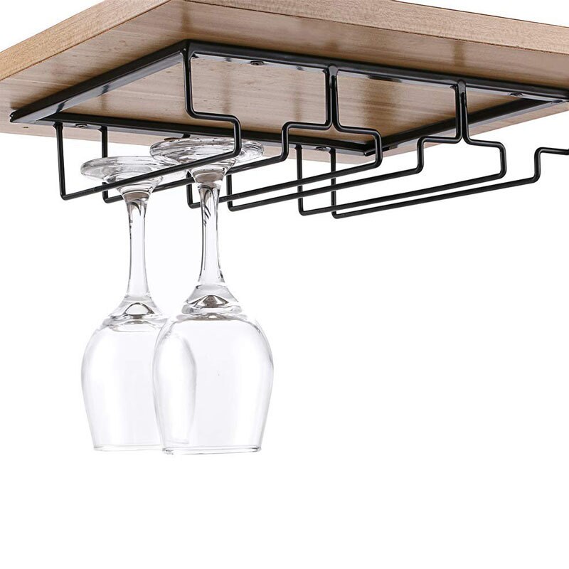 Iron Wall Mount Wine Glass Hanging Holder Goblet Stemware Storage Organizer Rack JU31603