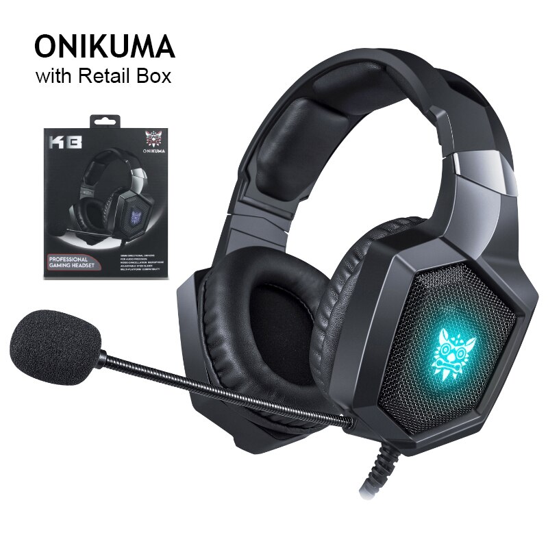 ONIKUMA K8 Gaming Headphones Camouflage Casque Wired PC Gamer Stereo Game Headset With Mic LED Light For PS4 PC XBox One Laptop: black with box