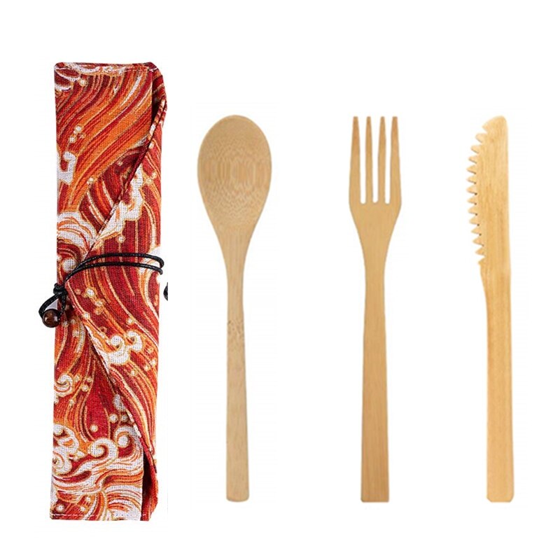 Couverts en bois, réutilisables, couverts de voyage, cuillère fourchette et paille de bambou, ustensiles de table: C2