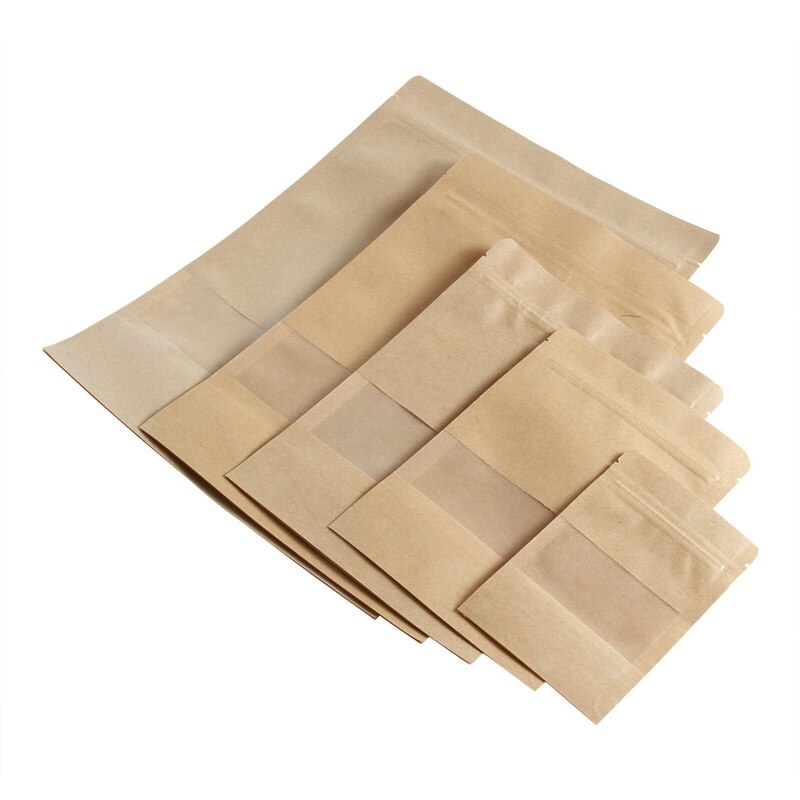 10pcs kraft paper food bags with window Self Sealing Envelope Bag