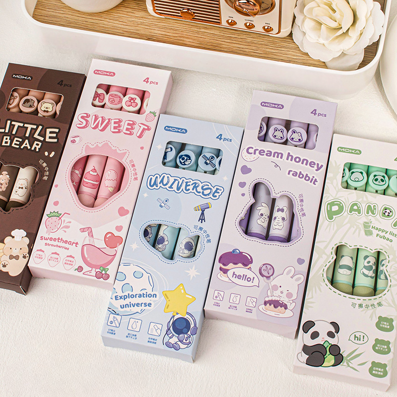 4pcs Cute Erasable Pen Blue Ink Soft Pen Grip Writing Smooth Quick-Drying Pens Lapiceros Studying Accessories