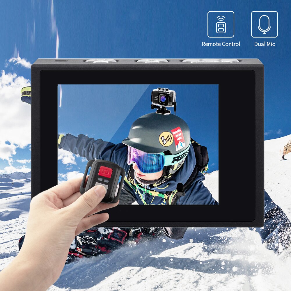 RUMIXI Sport 4K Action Camera met EIS Functie Waterdichte Onderwater 30M Video Record Cam met Afstandsbediening Externe mic