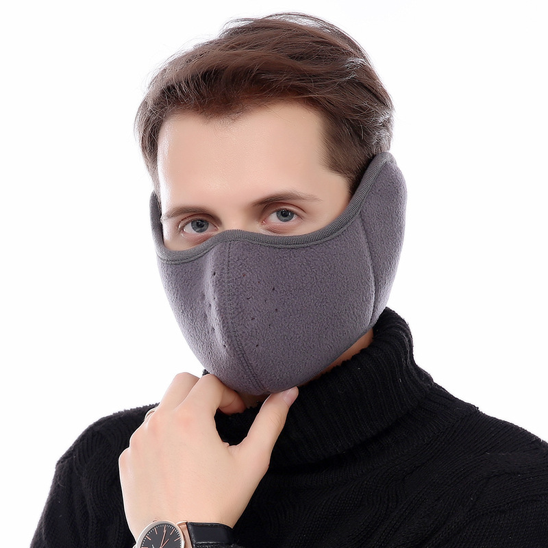 Orejeras para frío e invierno, dos en uno, orejeras de lana a prueba de viento para ciclismo, máscara transpirable, algodón húmedo, 1 pieza: Male Gray