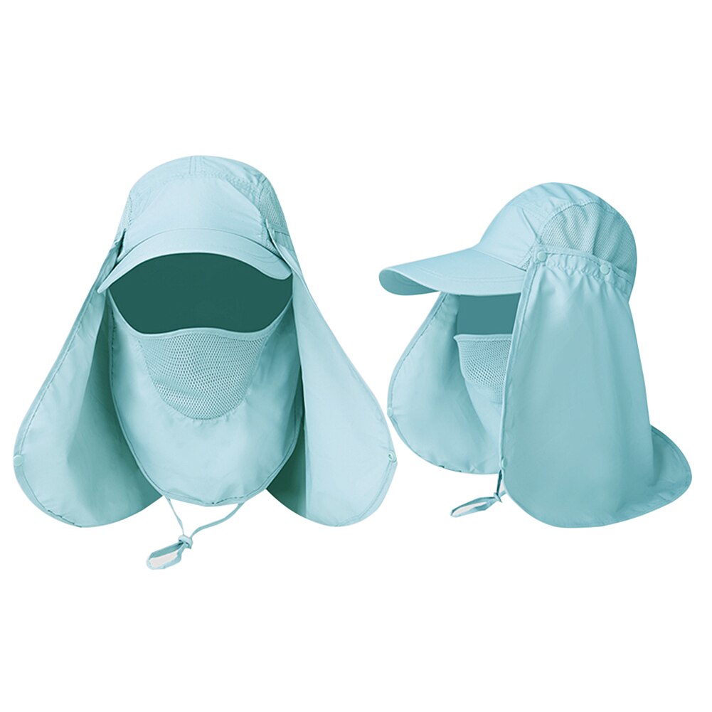 Wide Brim Hat Zip Tie Removable Mesh Face Mask Windproof Sun Protection Hiking Cycling Fishing Climbing Accessories: Lake Blue