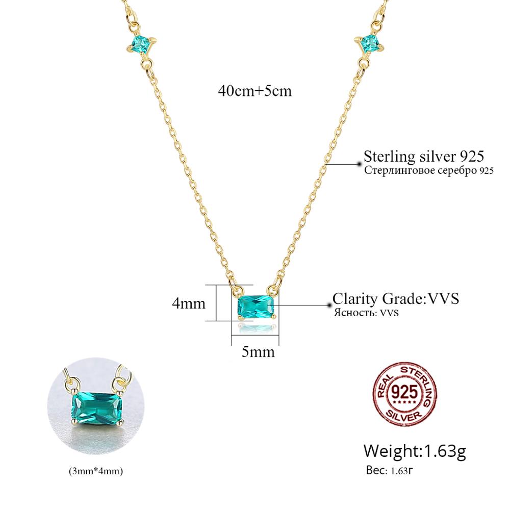 CZCITY Koreaanse 925 sterling zilver Groen Topaz Vierkante Hanger Kettingen voor Zoete Meisjes Dunne Ketting Fijne Sieraden SN0124