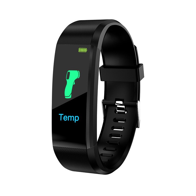 Portable Bluetooth Fitness Sports Bracelet Smart Bracelet Body Temperature Heart Rate Blood Pressure measuring 115plus: black