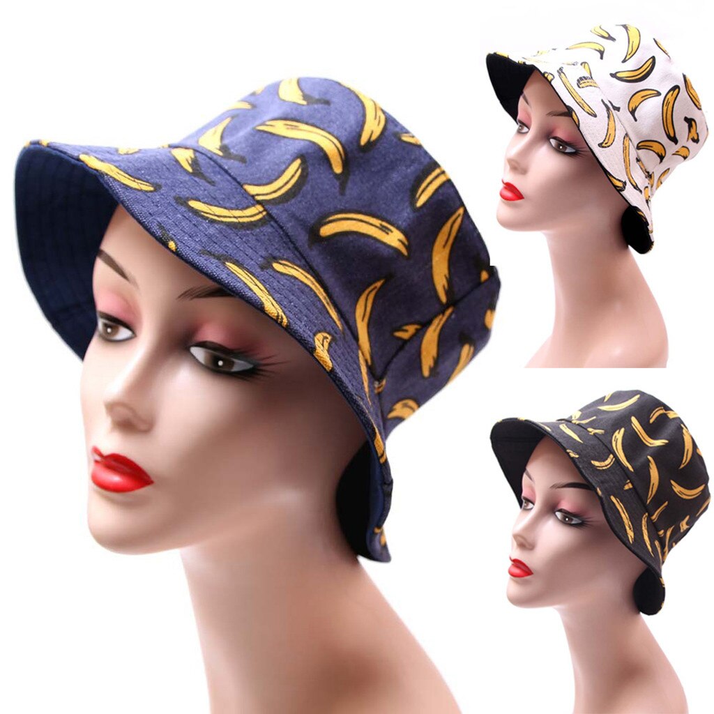 25# Adult Unisex Cap Banana Print Outdoor Sun Travel Casual Pot Bucket Hat Spring Outdoor Sunscreen fisherman hat Caps