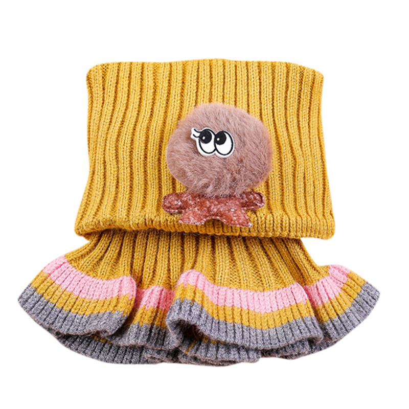 Bufanda de lana tejida para niños y niñas, cuello de invierno, cuello de capucha, círculo, ganchillo, foulard #3O08: Amarillo