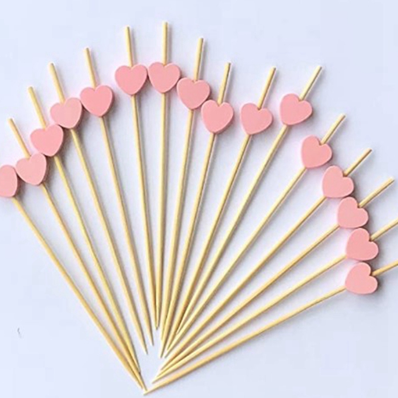 Cocktail Bar, Wooden Toothpicks, Party Supplies, Frilly Finger Food, Fruit Sandwich Snacks-Pink Heart 100 Sticks