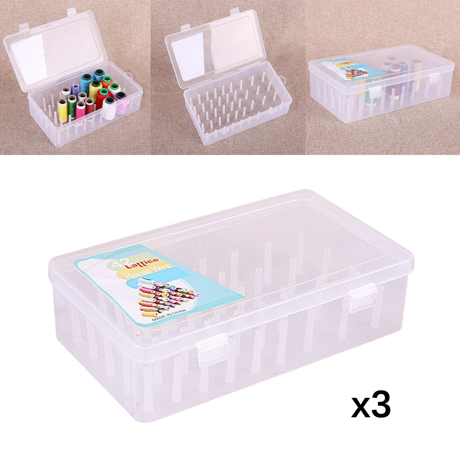 3 Pieces Solid Sewing Thread Storage Box Container Case Holder with 42 Pieces Pillar Prevents Twining