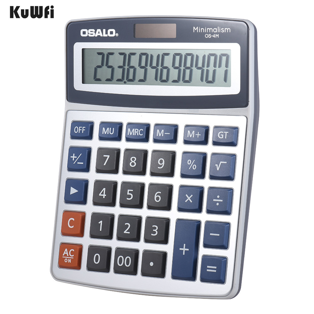 Desktop Electronic Calculator 12 Digits Large Display Solar Battery Dual Power Supply for Office GT Function 3 Memory Keys