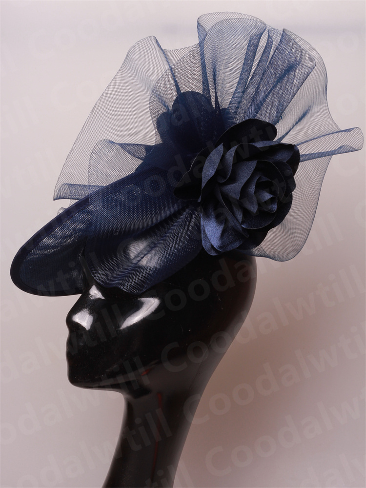 Chique marinha fascinators chapéu para mulheres elegante royal ascot millinery boné noiva casamento cocktail acessórios de cabelo véus headpiece