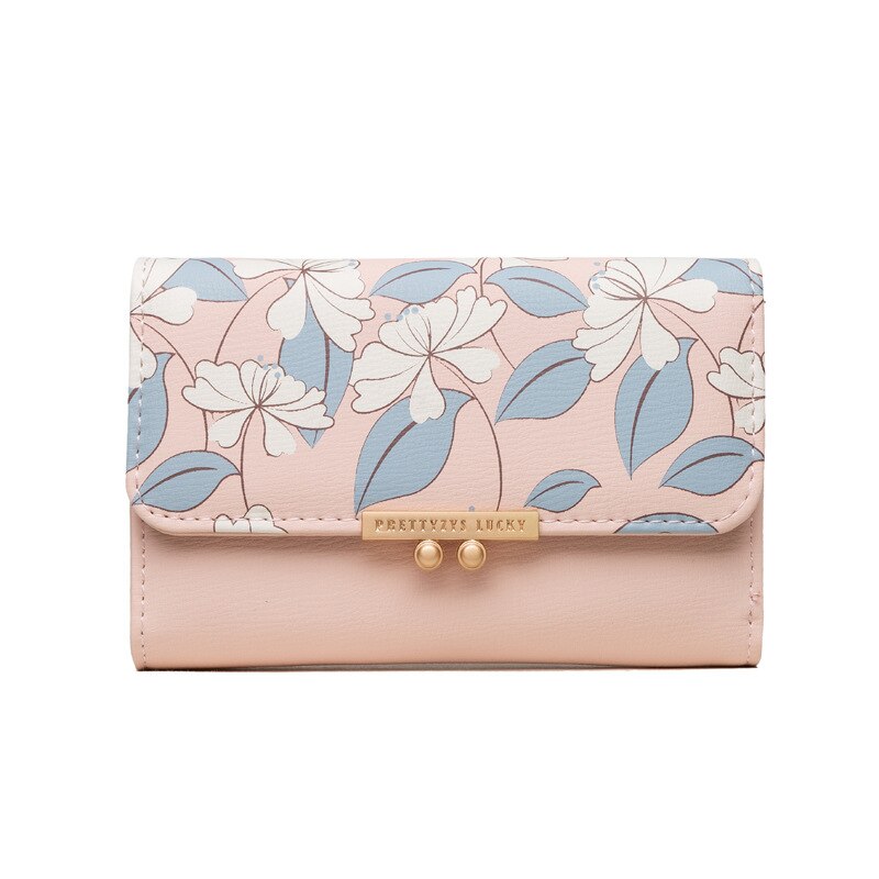 Carteira feminina estampada flor, bolsa carteira feminina pequena com três dobras: Rosa