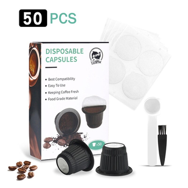 Cápsula de café desechable para Nespresso, taza de filtro de café, paquete de alimentos, botella de píldora de café con tapa de papel de aluminio: 50pcs