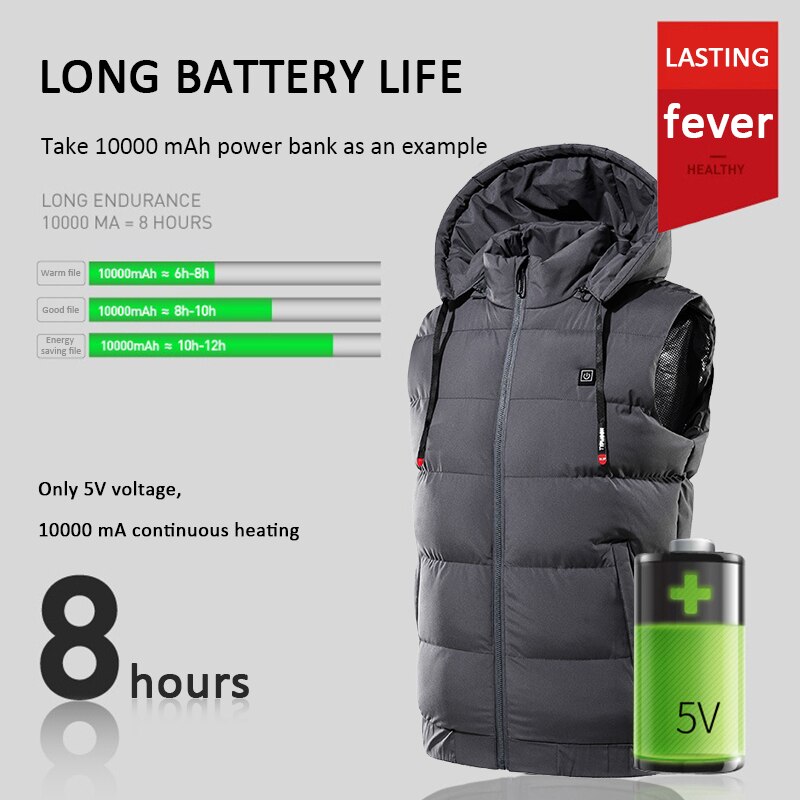 Smart Heated Jackets Autumn Winter Warm Flexible Thermal Hooded Jackets USb Electric Nine Places Heated Outdoor Hiking Vest Coat