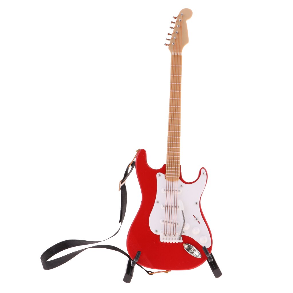 Handmade Wooden Electric Guitar Model with Stand for 1/6 Action Figures 12'' Dolls Accessories #2