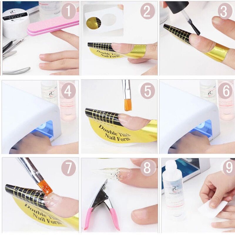 Monja 100Pcs Nail Art French Acrylic UV Gel Extension Builder Form U Shape Curl Nail Forms Guide Stencil Manicure Tools