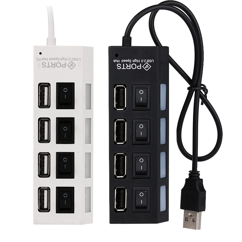 4-port USB 2.0 hub switch switch + DC power adapter cable for laptops Assurance: Black