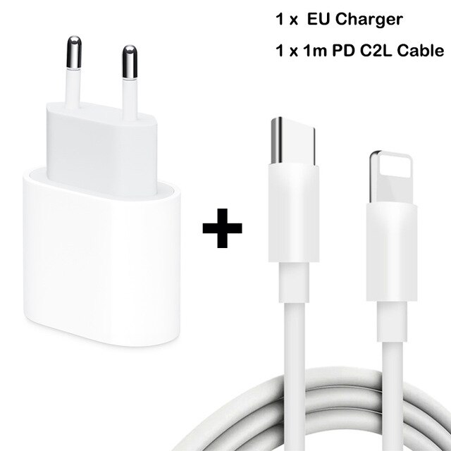 Snel Opladen 18W 2A Type-C Om Voor Lightning Kabel Lader Adapter Lightning Voor Iphone 12 11Pro Max xs Ipad Mini Pro Air: cable with EU