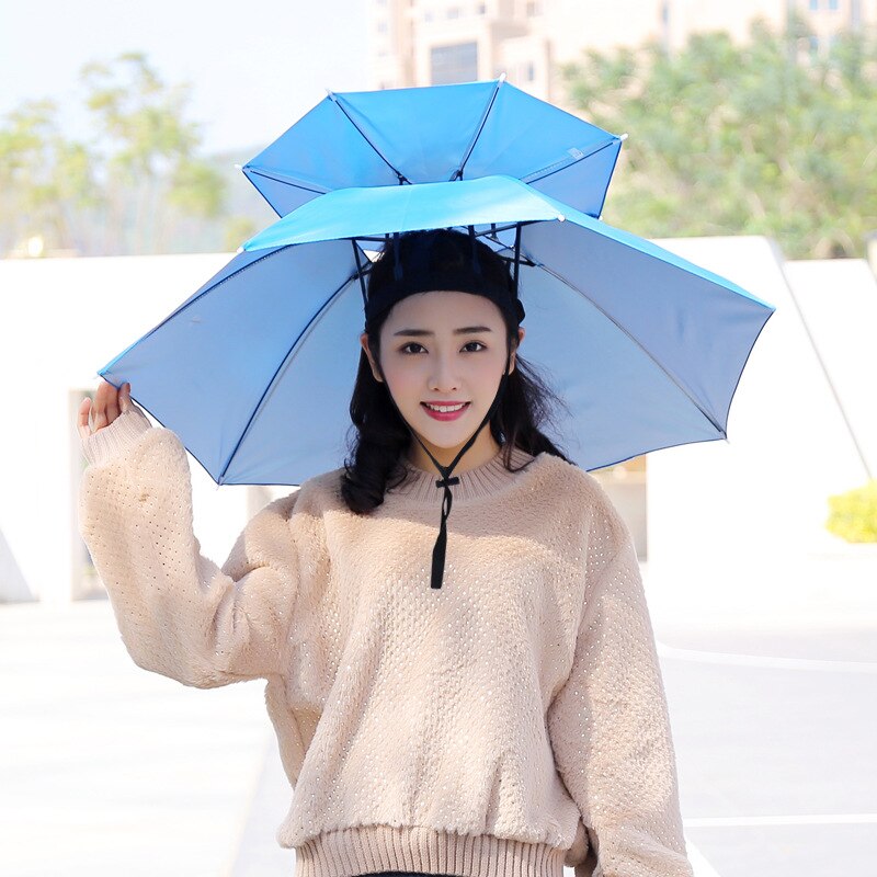 Hands-free Folding Cap Umbrella 77cm Double-layer Windproof Head-worn Umbrella Outdoor Sun Protection UV Protection Umbrella