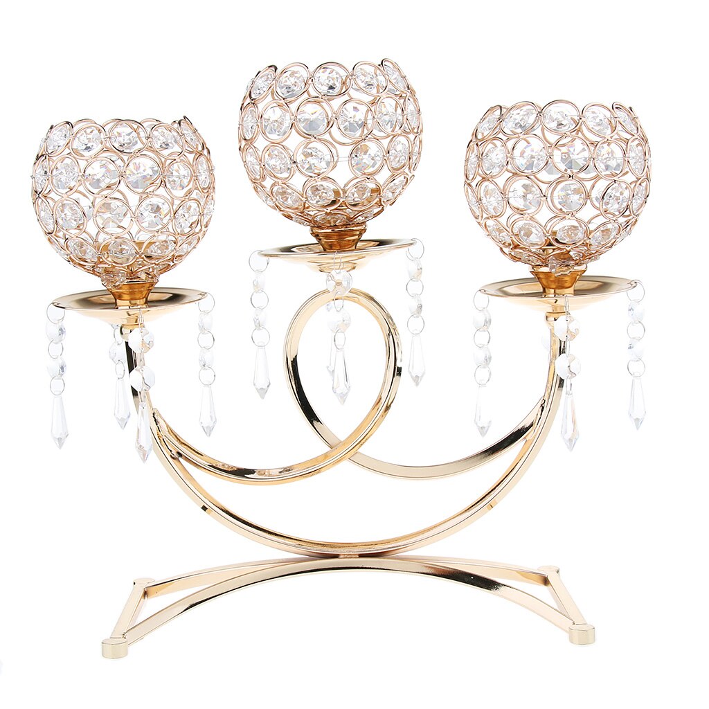 Blesiya Crystal Candle Holder 3-Arm Candelabra Wedding Table Centerpiece: Gold