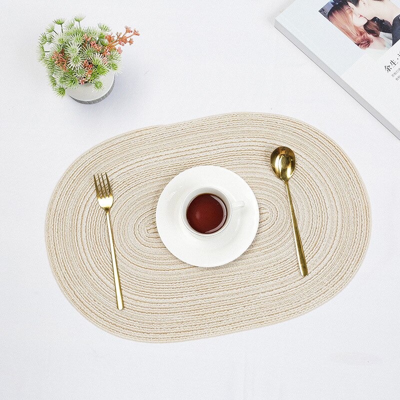 Inyahome Round Oval Placemats for Dining Table Set of 6 Farmhouse Dining Table Outdoor Placemat for Patio Table Boho Kitchen Acc: CO cream / 35x50cm 4pcs
