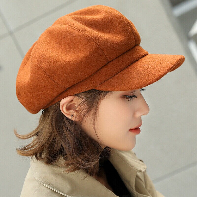Newsboy Caps for Women Gatsby Cap Woolen Octagonal Baker Peaked Beret Driving Hat Female Sunscreen Hats Painter Tour Cap: caramel colour