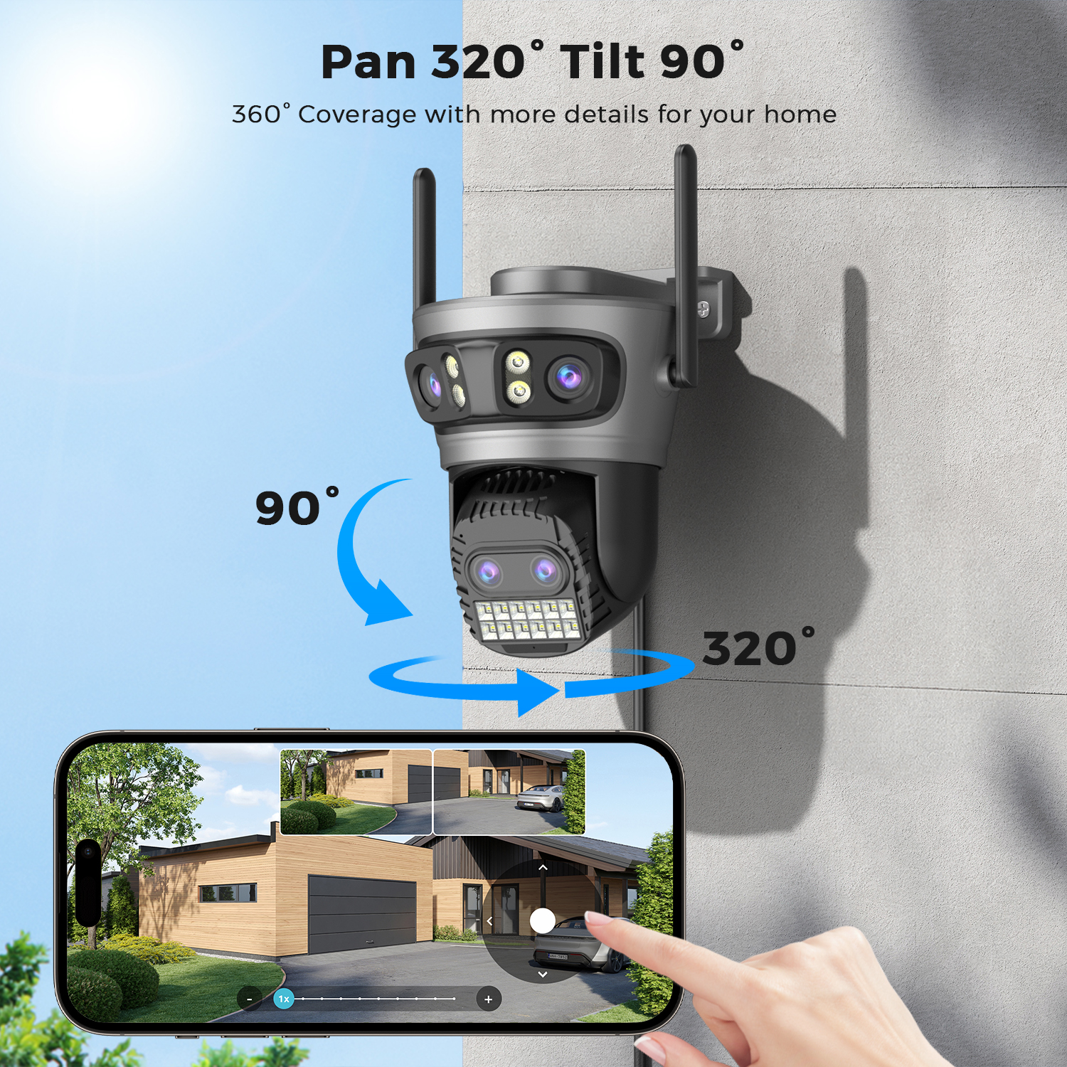 BESDER 20MP 8K HD WiFi caméra 10X Zoom quatre objectifs trois écrans suivi automatique Protection de sécurité 4K PTZ CCTV Surveillance vidéo