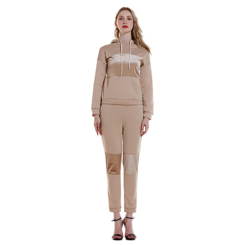 Two Piece Set Women Sportswear Women Tracksuit Autumn Winter Volleyball Set Long Sleeve Loose Sweatshirts Sweatpants Casual Suit: khaki / XL