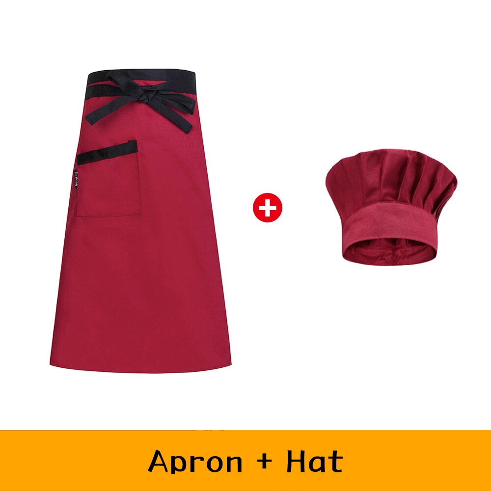 Chef Waiter Apron+hat Set Kitchen Cook Uniform Hotel Restaurant Baking Workwear Men Women Coffee Shop Food Service Overalls: 6